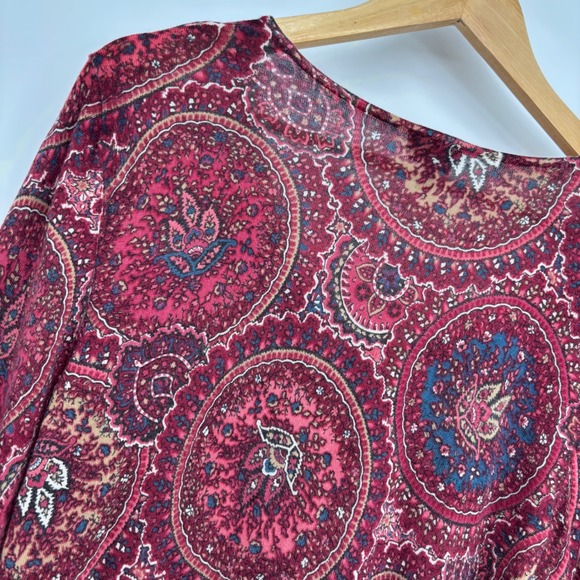 Talbots Women Pure Merino Wool Burgundy Paisley Sweater Large Lightweight Office - Picture 4 of 9